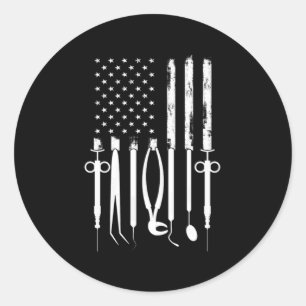 Sticker Rond Dentist American Dlag Dental Teeth Doctor Cadeau