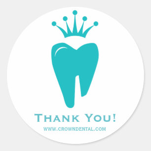 Sticker Rond Dentist Cadeau Cute Tooth Crown Logo Bleu