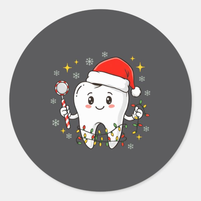 Sticker Rond Dentist Christmas Teeth Xmas Lights Funny Dental S (Devant)