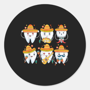 Sticker Rond Dentiste drôle Cinco De Mayo Dentaire Dents Mexica