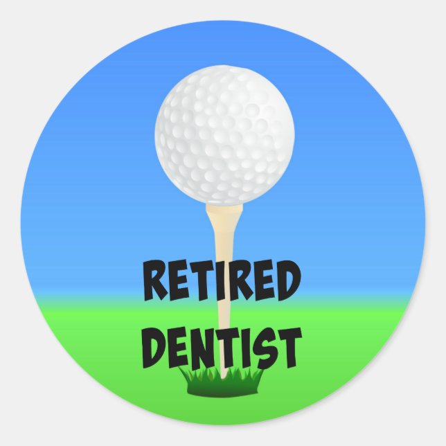 Sticker Rond Dentiste retraité, balle de golf sur tee (Devant)