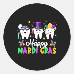 Sticker Rond Dents amusants Joyeux Mardi Gras Dentiste de l'équ