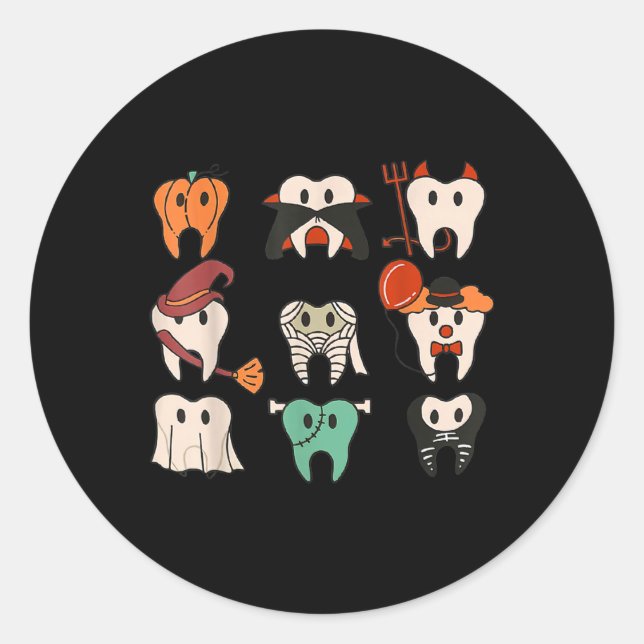 Sticker Rond Dents d'Halloween Citation de dentiste Éffrayante  (Devant)