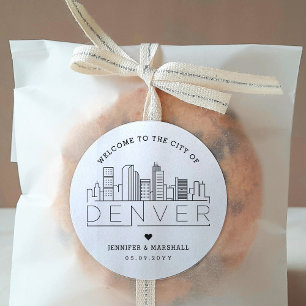 Sticker Rond Denver Skyline Message de bienvenue du Mariage