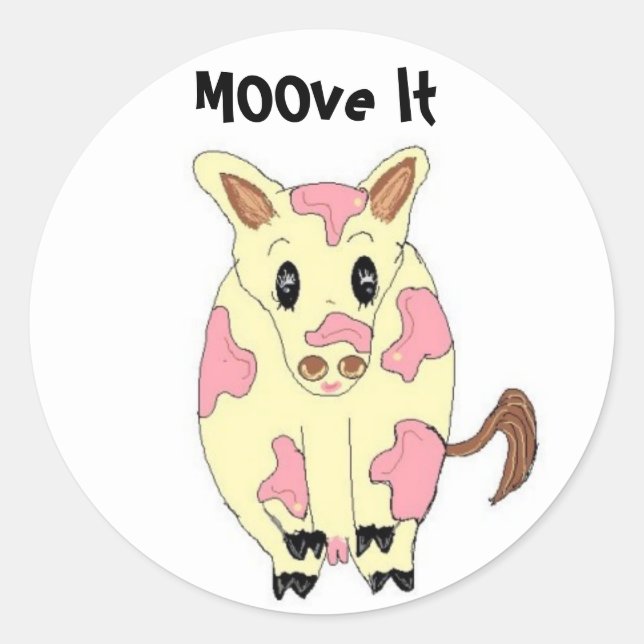 Sticker Rond Déplacer La Vache Drôle (Devant)