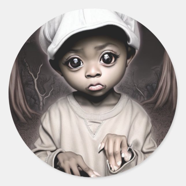 Sticker Rond Déplaisant Chibi Africain-Américain Boy Halloween (Devant)