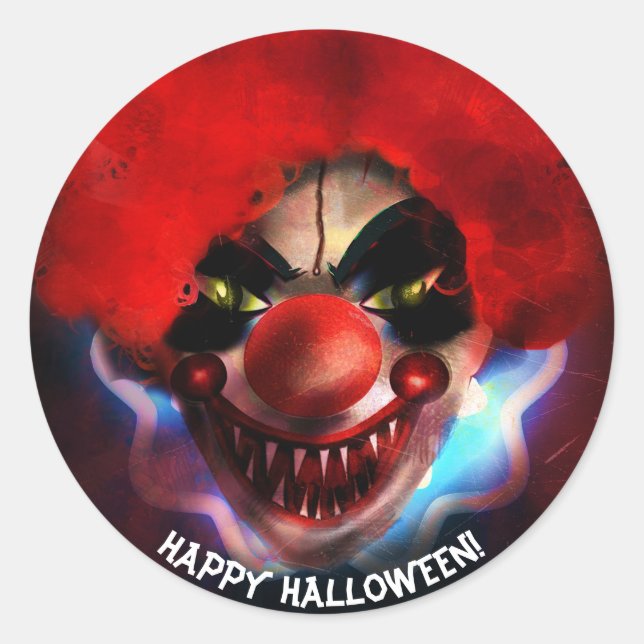 Sticker Rond Déplaisant Clown tueur effrayant Halloween Fête Fa (Devant)