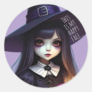 Sticker Rond Déplaisant mignon, sorcière violette Anniversaire,