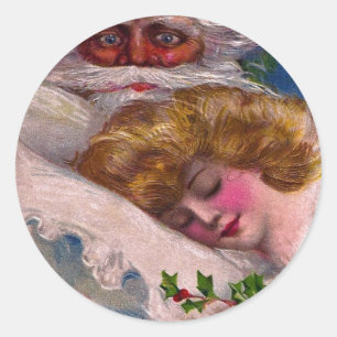 Sticker Rond Déplaisant Père Noël Jolie femme Noël