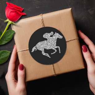 Sticker Rond Derby Silver Racehorse en noir