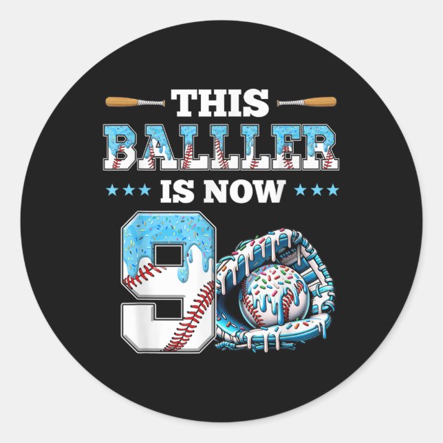 Sticker Rond Dérive de baseball 9e fête d'anniversaire garçon V (Devant)