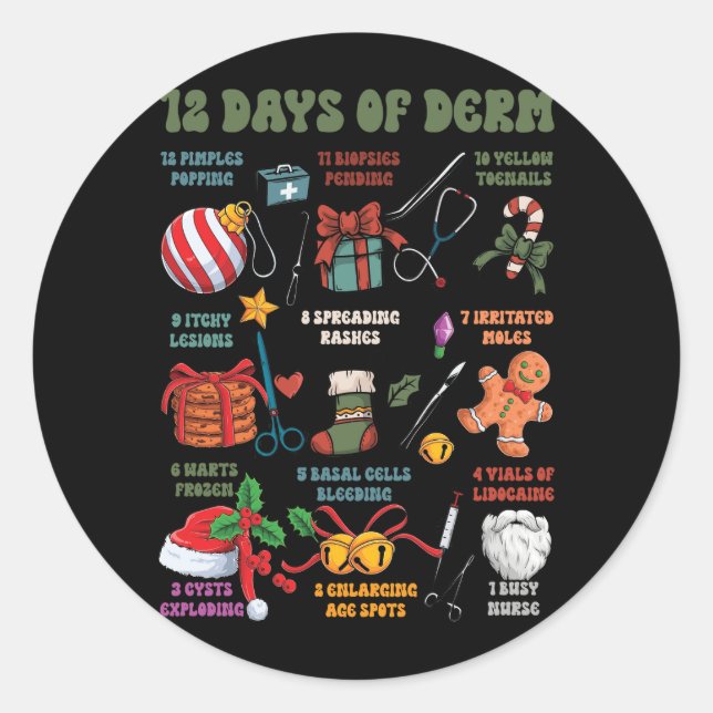 Sticker Rond Dermatologie Infirmière Joyeux Noël 12 Jours De De (Devant)
