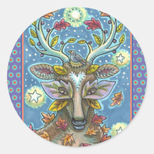 STICKER ROND DERNIER D'ART EN FORÊT DE L'AUTOMNE, NID D'OISEAU 