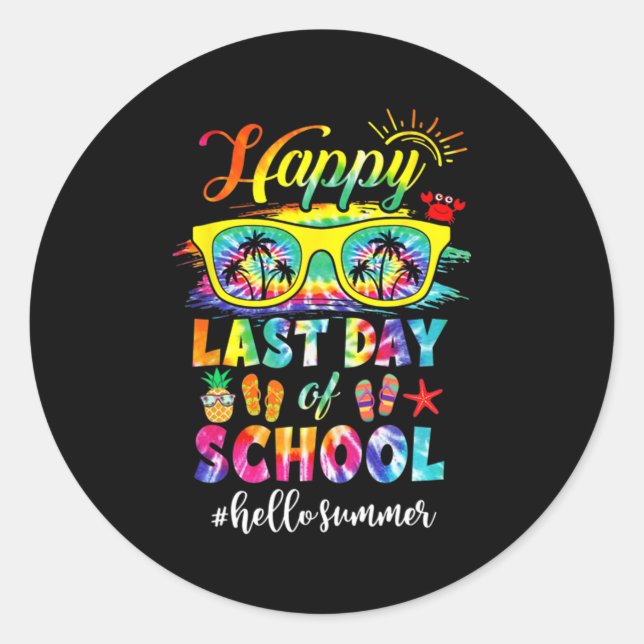 Sticker Rond Dernier Jour De L'École Bonjour Été Enseignant Étu (Devant)