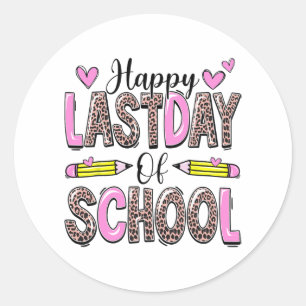 Sticker Rond Dernier Jour De L'École Leopard Enseignant Diplômé