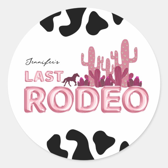 Sticker Rond Dernier rodéo ballon police et impression vache (Devant)