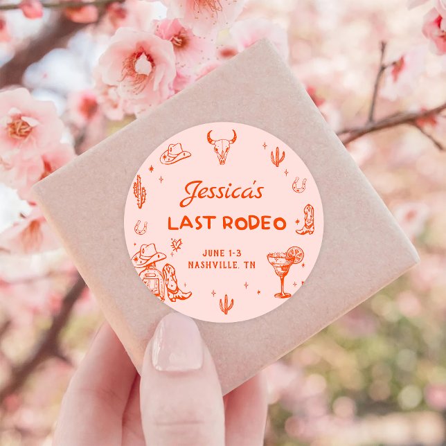 Sticker Rond Dernière Cowgirl de Rodéo Enterrement de Vie de Je (Créateur téléchargé)
