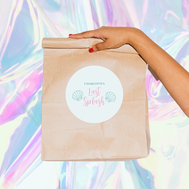Sticker Rond Dernière Fête de Fille de Sirène Coquillage de Pla (last splash pool bachelorette party sticker shell mermaid)