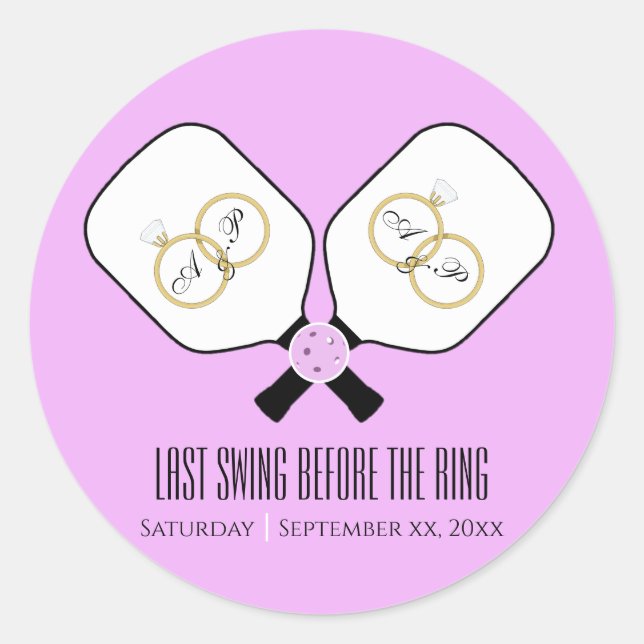 Sticker Rond Dernière swing avant la bague Mariage Pickleball (Devant)