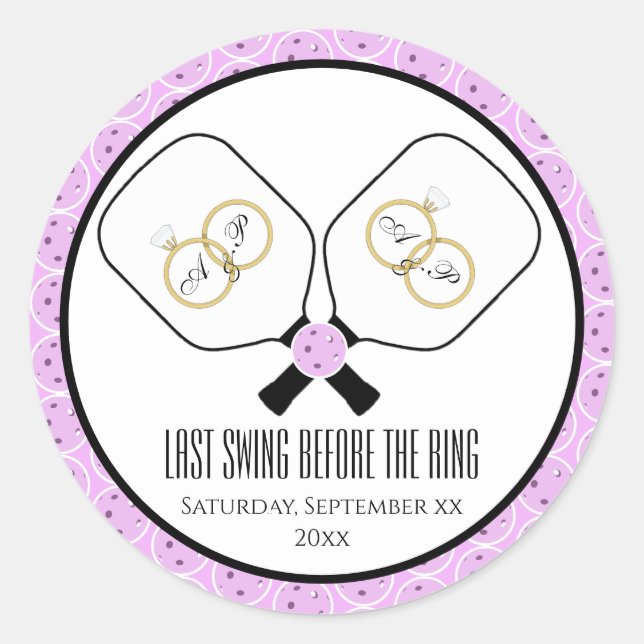 Sticker Rond Dernière swing avant la bague Mariage Pickleball (Devant)