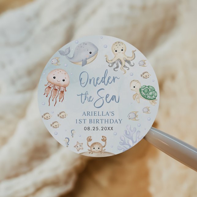 Sticker Rond Derrière la mer Océan Animaux 1er anniversaire (Créateur téléchargé)