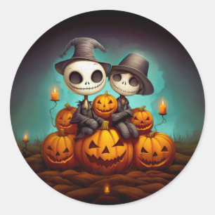 Sticker Rond Des amis païens éffrayants fêtent l'Halloween