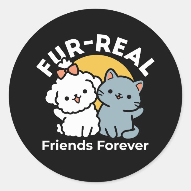 Sticker Rond Des amis vrais pour toujours | Cute Cat & Chien Du (Devant)