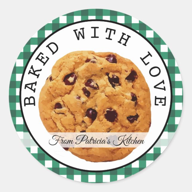 Sticker Rond Des biscuits de Noël Plaid Vert Cuits Avec Amour (Devant)
