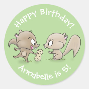 Sticker Rond Des écureuils marrons mignons partagent un dessin 