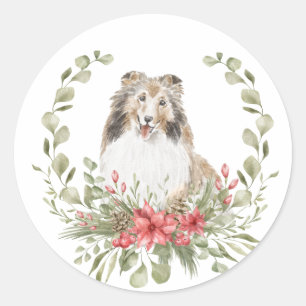 Sticker Rond Des étagères dans une couronne de Noël