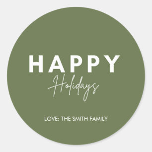 Sticker Rond Des vacances vertes et joyeuses minimalistes Perso