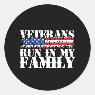 Sticker Rond Des vétérans militaires courent dans ma famille - 