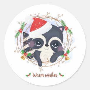Sticker Rond Des voeux chauds avec un joli raton laveur