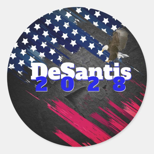 Sticker Rond DeSantis 2028 sur Drapeau (Devant)