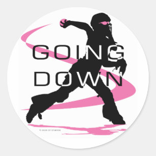 Sticker Rond Descendre le base-ball rose de receveur