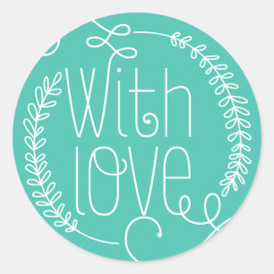 Sticker Rond Design Chic Moderne Script Turquoise Avec Amour