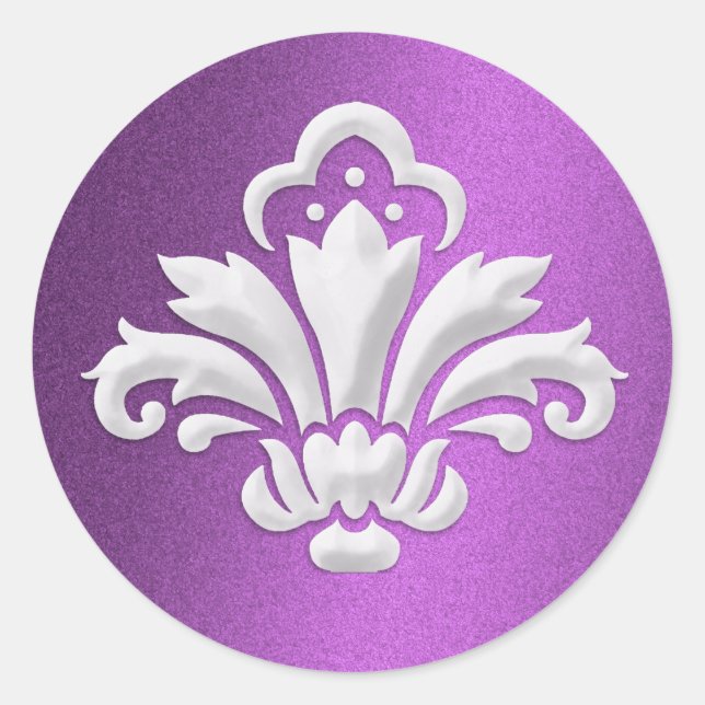 Sticker Rond Design Damask blanc sur Shimmer violet (Devant)