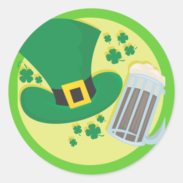 Sticker Rond Design de bière Jour de la Saint Patrick amusant (Devant)