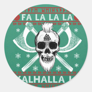 Sticker Rond Design de Noël moche Fa-La-La-Valhalla Viking Val