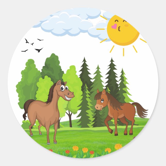Sticker Rond Design de petits chevaux pour les enfants (Devant)