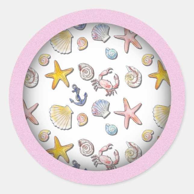 Sticker Rond Design de plage simple et agréable (Devant)
