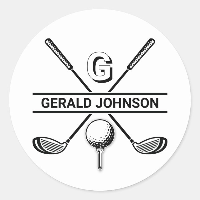 Sticker Rond Design élégant de monogramme de golf (Devant)