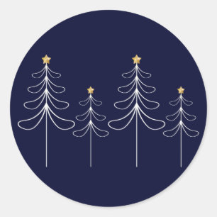 Sticker Rond Design élégant minimaliste sapin de Noël bleu