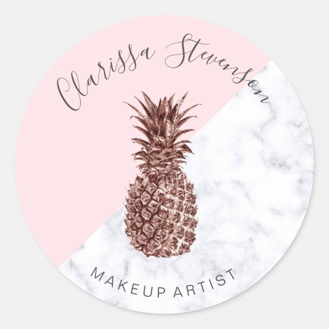 Sticker Rond Design élégant rose or ananas rose maquillage (Devant)