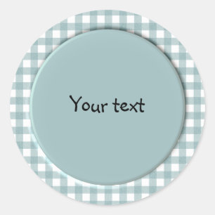 Sticker Rond Design en vichy bleu et blanc