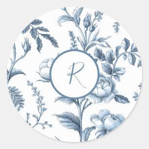Sticker Rond Design floral bleu et blanc