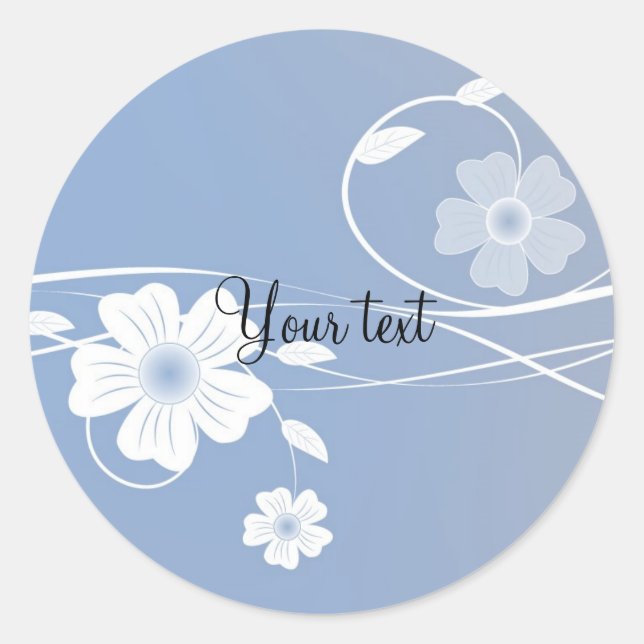 Sticker Rond Design floral bleu et blanc romantique (Devant)