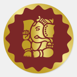 Sticker Rond Design Golden Ganesha