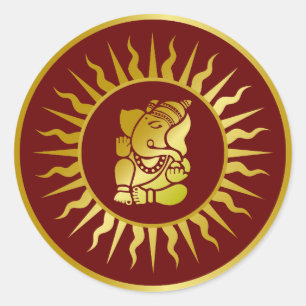 Sticker Rond Design Golden Ganesha