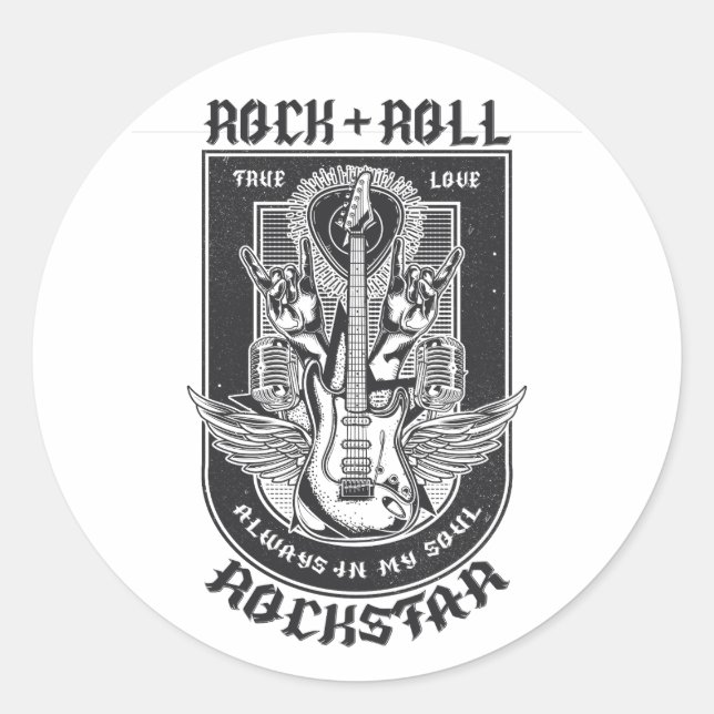 Sticker Rond Design Guitar Rock (Devant)